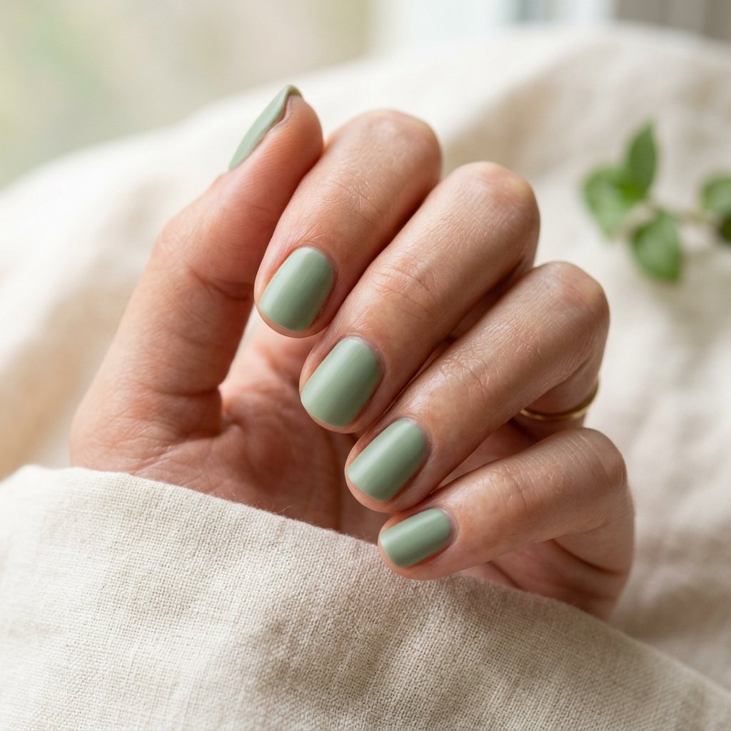 19 Short Natural Nails That Prove Less Is Actually More (And Way More Chic) 9 Sage Green Minimalist nails
