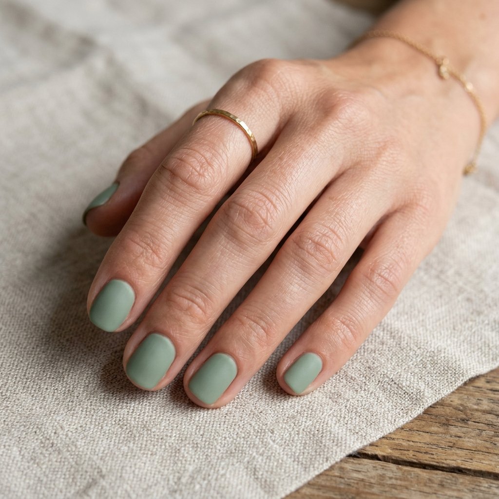 17 Very Short Nails That Prove Tiny Tips Are Totally Having a Moment 8 Sage Green with a Matte Finish