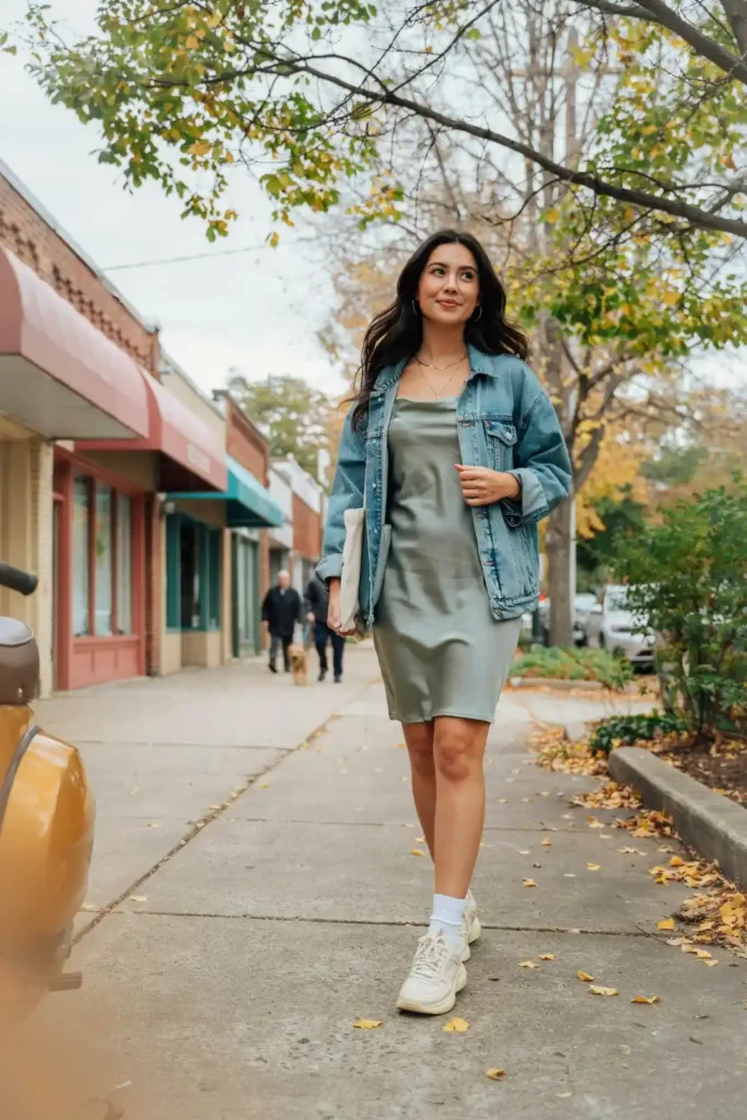 15 Casual Outfit Ideas That Look Effortless, Stylish, and Totally Wearable Tomorrow 10 Slip Dress Denim Jacket 1