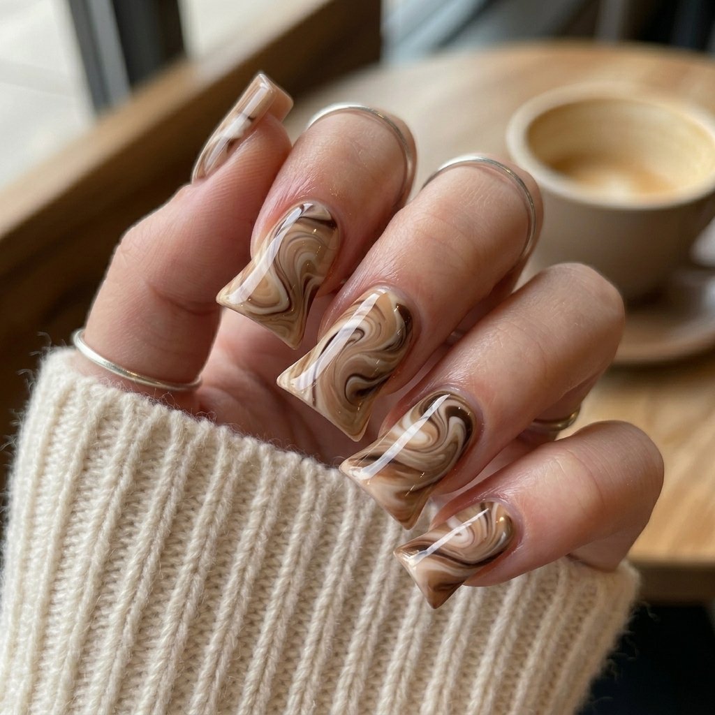 17 Short Duck Nail Ideas That'll Make You Ditch Your Old Nail Look Forever 15 Swirled Latte Art Duck Nails