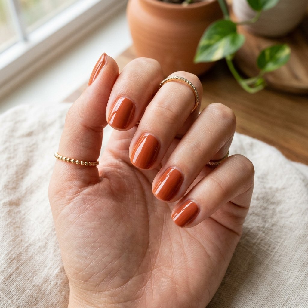 19 Short Natural Nails That Prove Less Is Actually More (And Way More Chic) 11 Terracotta Sunset nails
