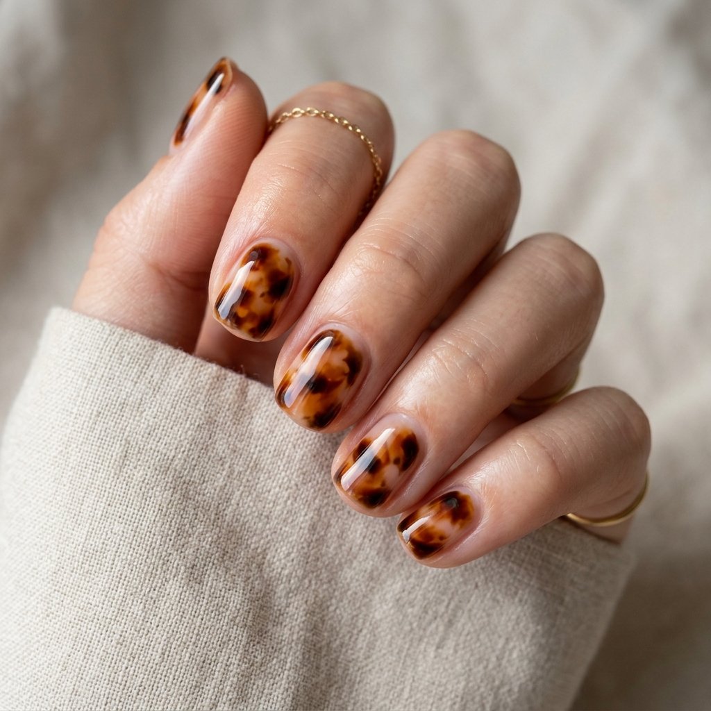 15 Short Nail Art Ideas That Prove Tiny Nails Can Steal the Whole Show 5 Tortoiseshell on a Nude Base nails