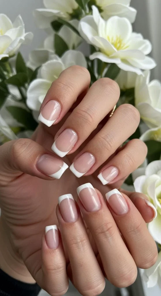White French Tips on Short Nails