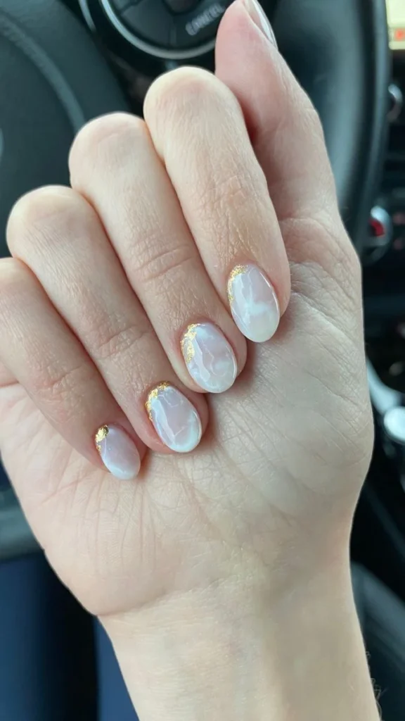 White Marble Short Nails