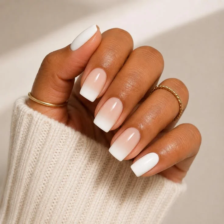 White Ombre Short Nails