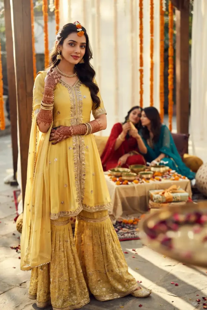 Yellow Gharara With a Short Kurti