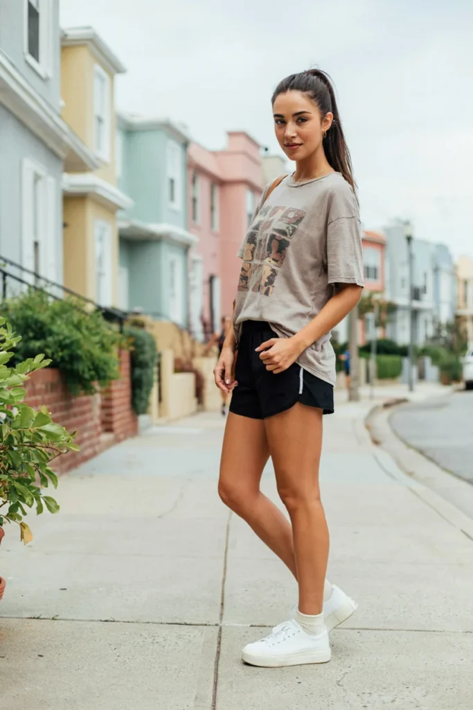 16 Shorts Outfit Ideas That Look Cute, Easy, and Actually Wearable 10 Athletic Shorts Graphic Tee