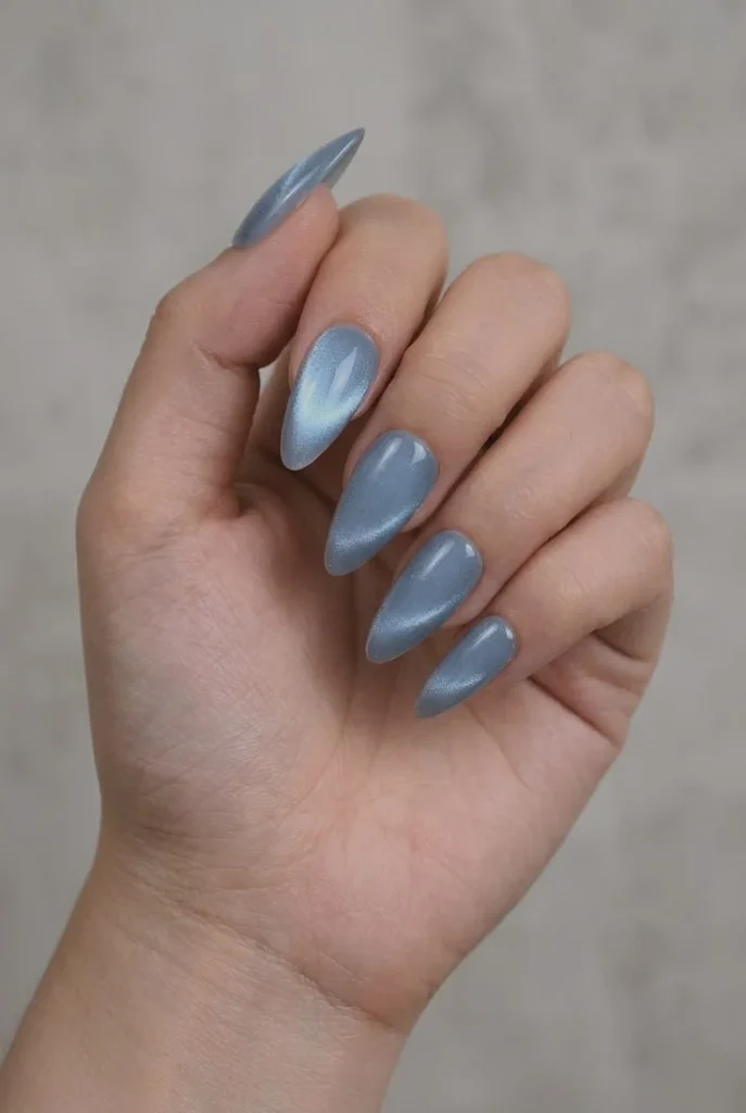 Baby Blue Minimal Cat Eye Nails