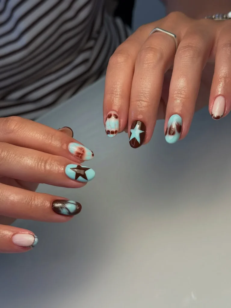 18 Blue & Brown Nails Ideas That Are About to Break the Internet (Soft Glam Meets Cozy Chic Energy) 5 Blue & Brown Nails Ideas