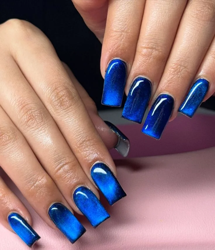 Blue Cat Eye Coffin Nails