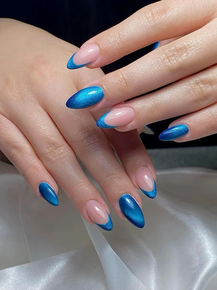 Blue Cat Eye French Tips