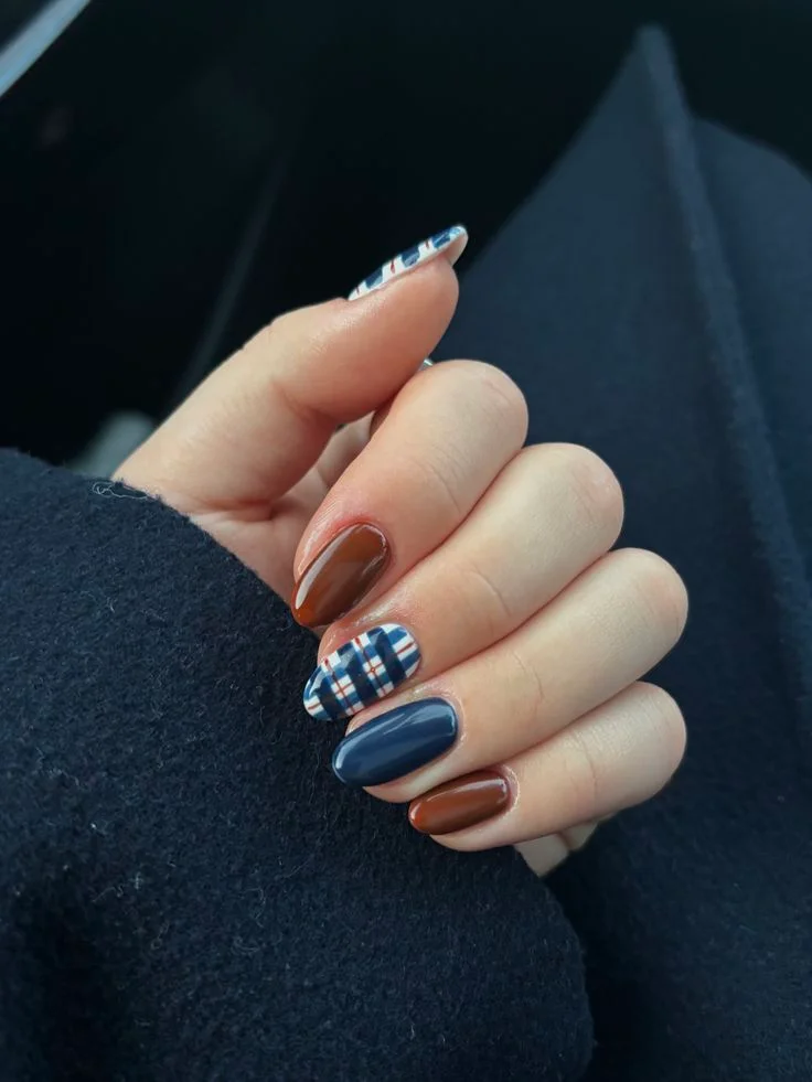Blue Checkerboard with Brown Details