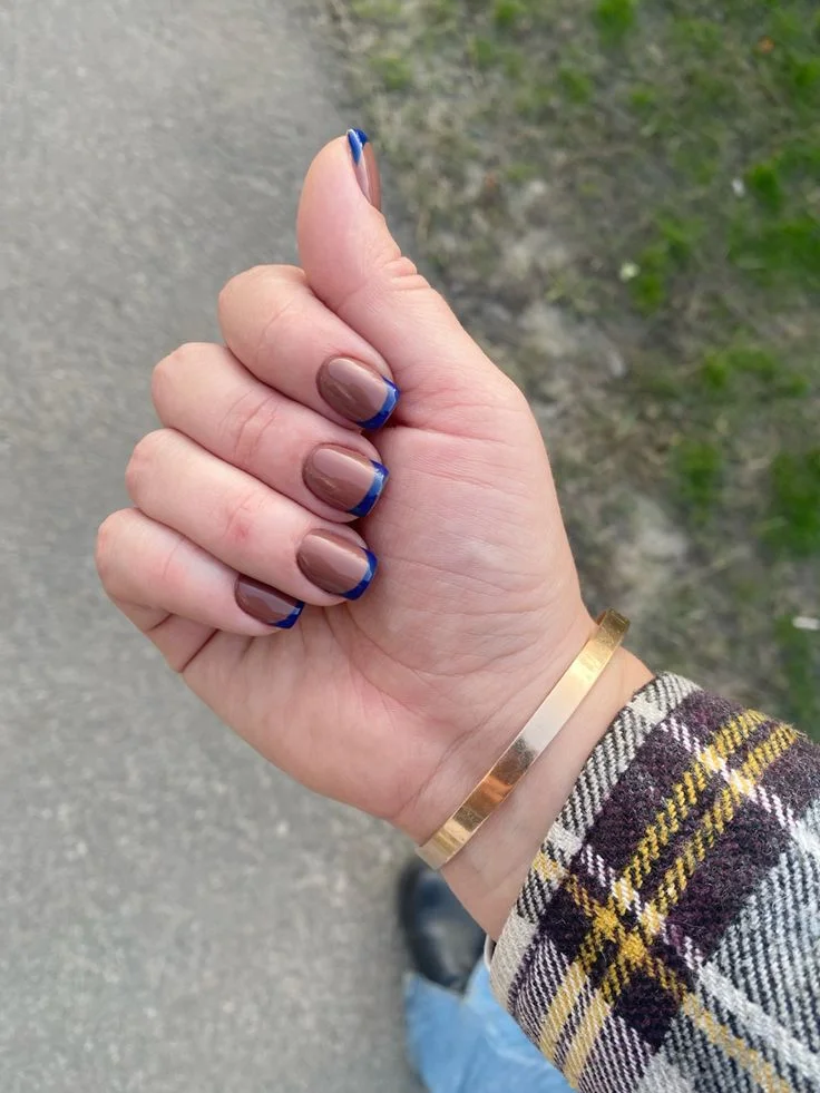 Blue French Tips with Brown Outline