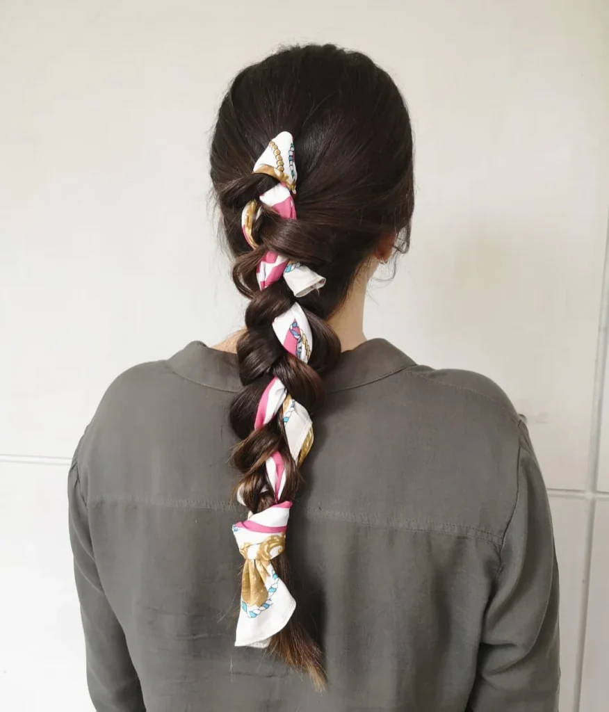 17 Scarf Hairstyles Ideas That Make Bad Hair Days Look Expensive 6 Braided Ponytail with a Scarf