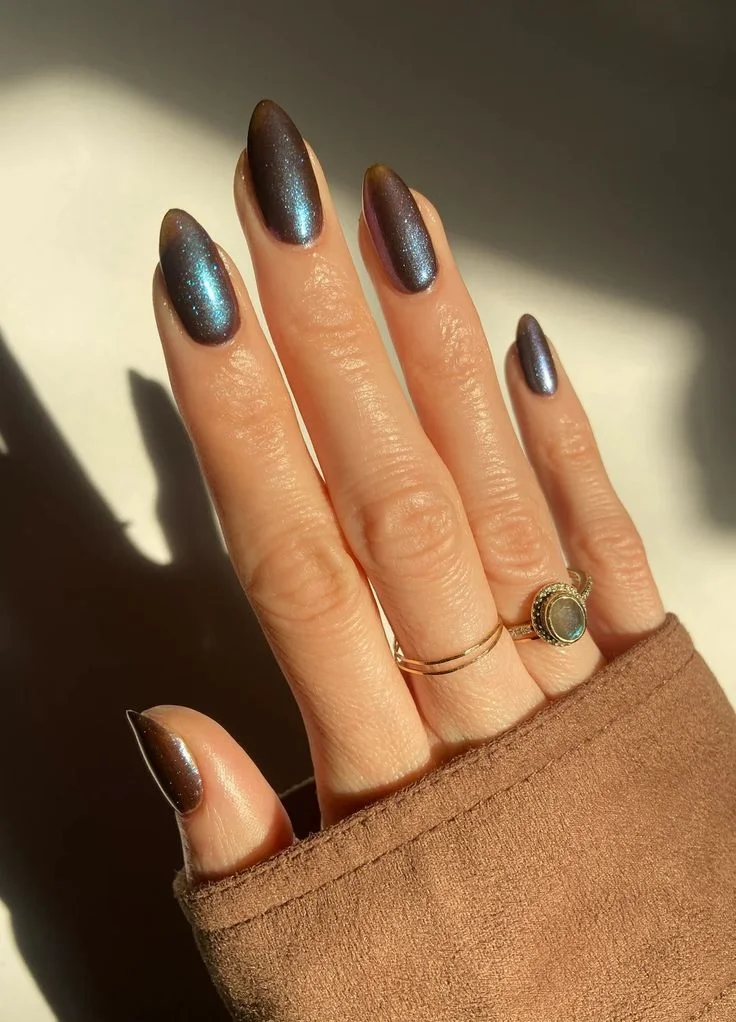Brown Chrome Ice Blue Accent Nail