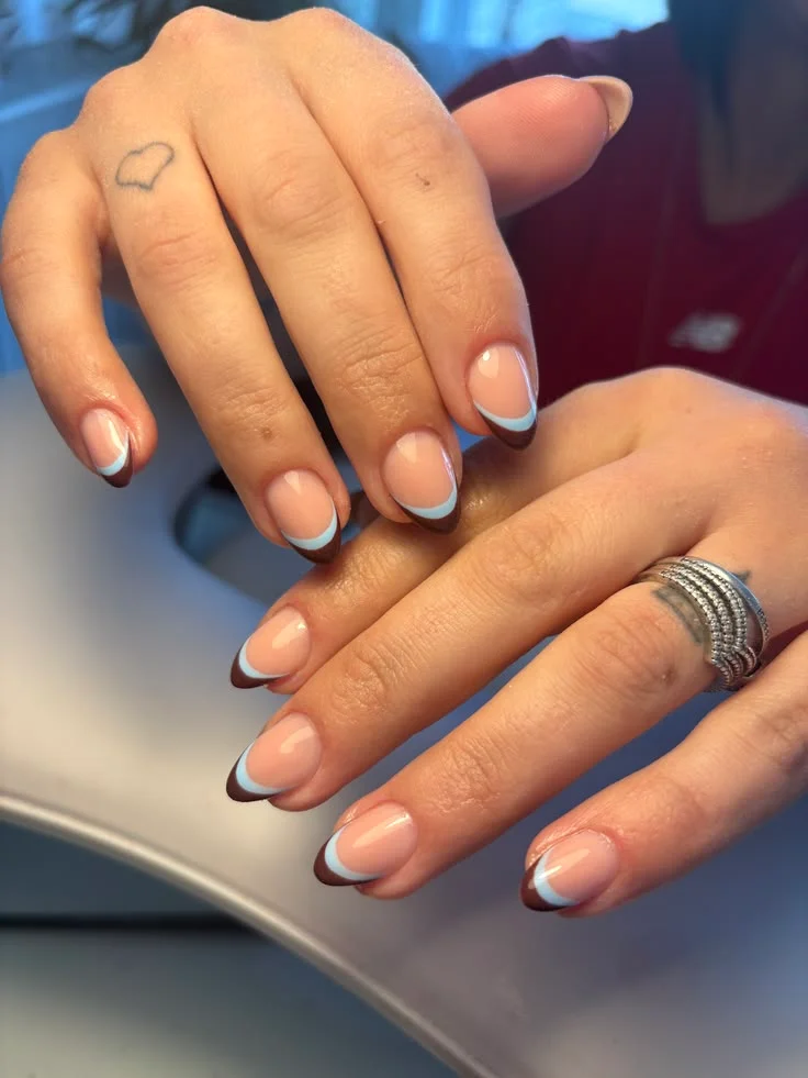 Brown French Tips with Blue Base