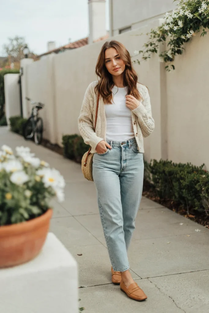 Cardigan Tank Top Mom Jeans