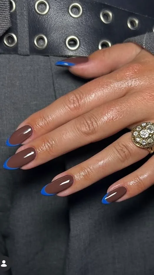 Chocolate Brown Sky Blue Minimal Tips