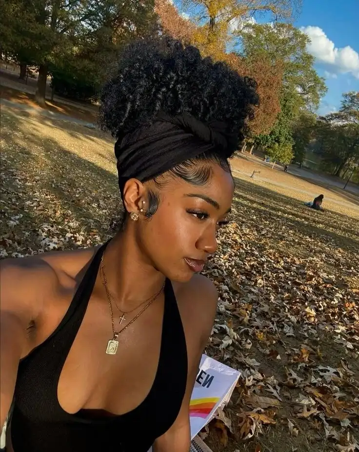 17 Scarf Hairstyles Ideas That Make Bad Hair Days Look Expensive 13 Curly Hair Scarf Puff