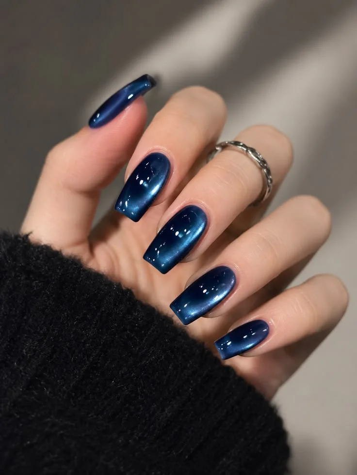 Dark Navy Cat Eye Nails