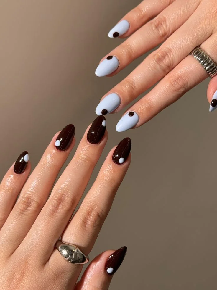 Espresso Brown Nails with Blue Cuticle Line