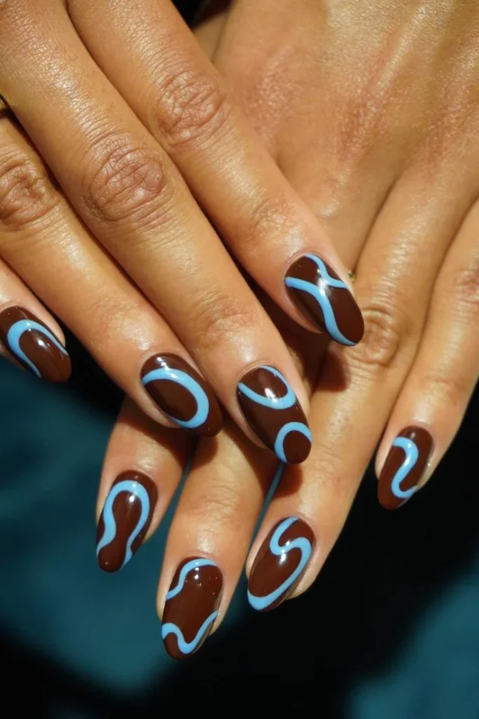 Glossy Blue Brown Swirl Mix