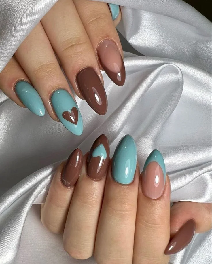Half Blue Half Brown Split Nails