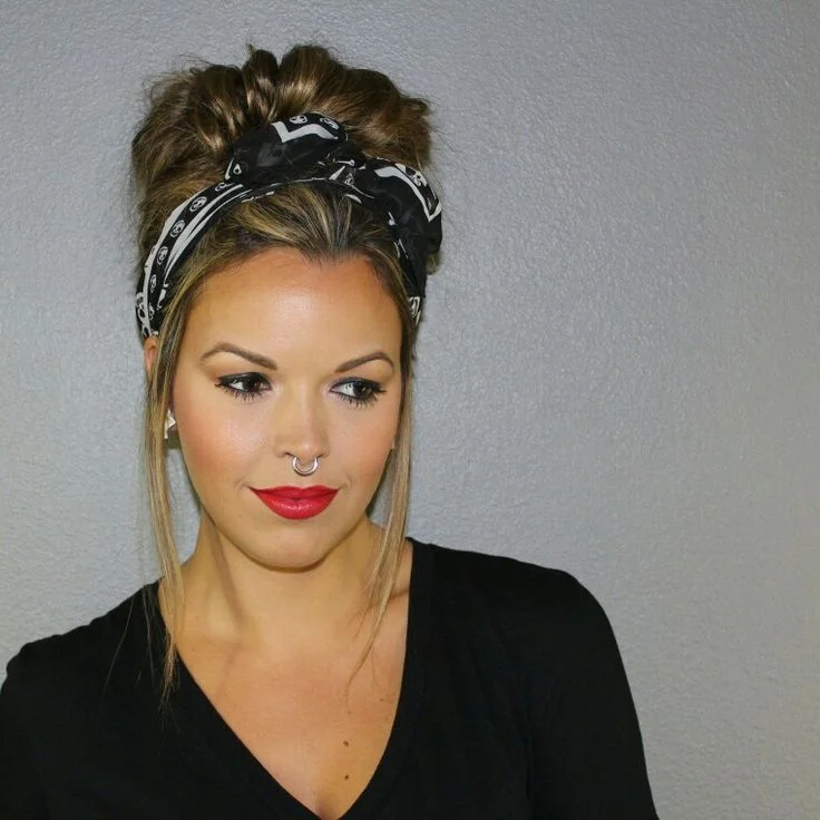 17 Scarf Hairstyles Ideas That Make Bad Hair Days Look Expensive 3 Messy Bun with a Scarf Wrap