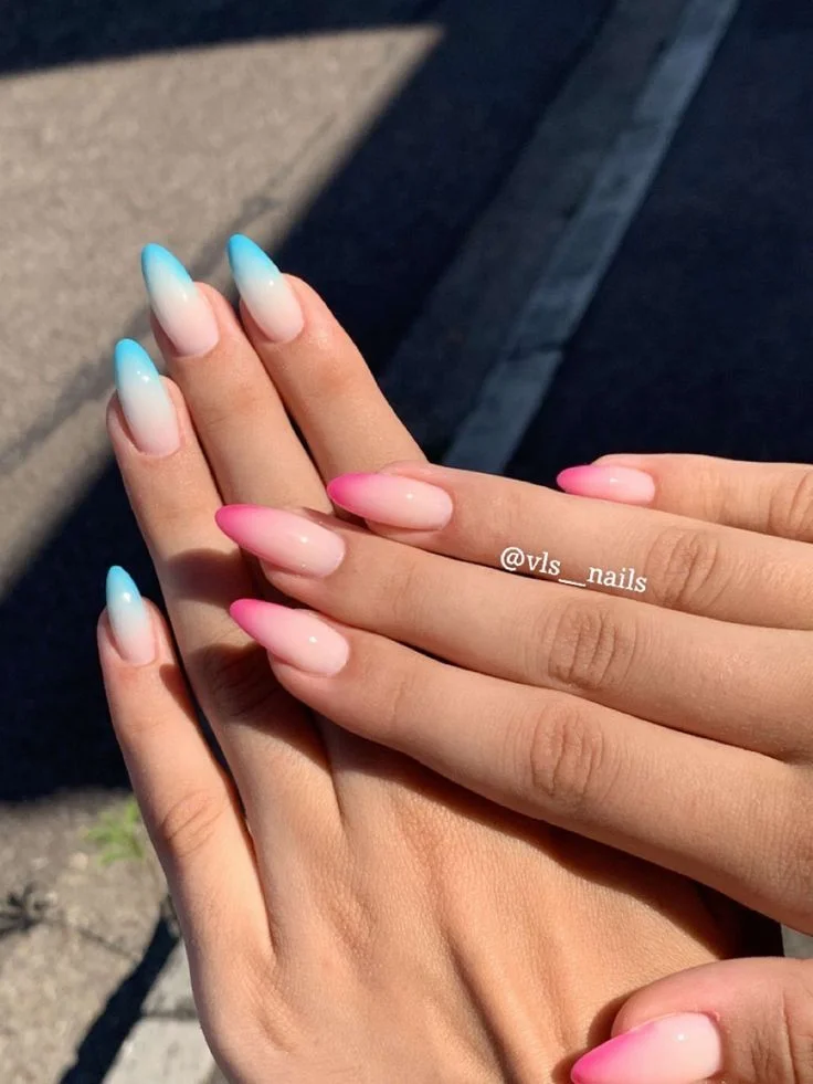 17 Pink and Blue Nails That Are Giving Soft Girl, Barbiecore & Mermaid Energy 4 Ombre Pink and Blue Nails