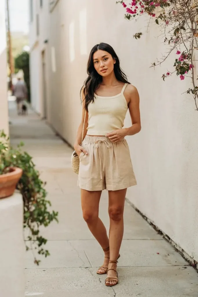 16 Shorts Outfit Ideas That Look Cute, Easy, and Actually Wearable 9 Paperbag Shorts Cropped Top