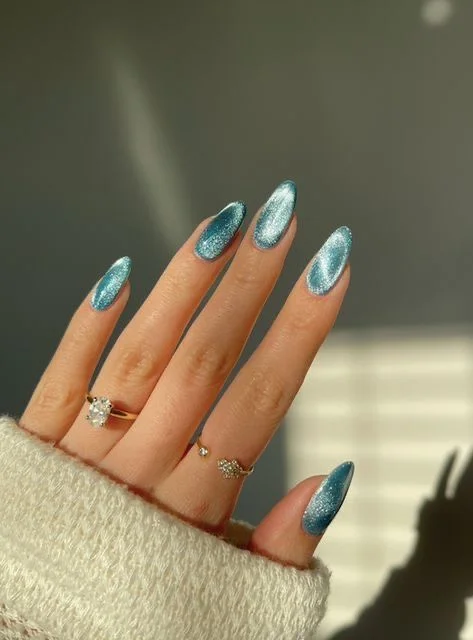 Pastel Blue Cat Eye Nails