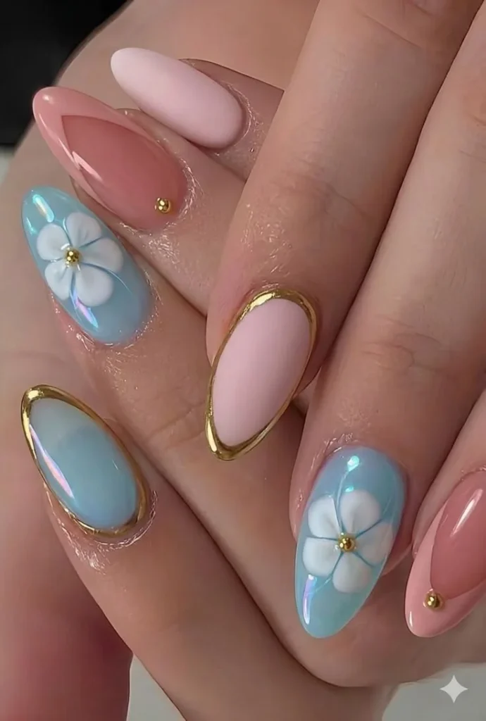 17 Pink and Blue Nails That Are Giving Soft Girl, Barbiecore & Mermaid Energy 2 Pastel Pink and Baby Blue Nails