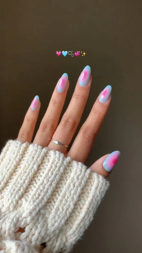 17 Pink and Blue Nails That Are Giving Soft Girl, Barbiecore & Mermaid Energy 6 Pink and Blue Aura Nails