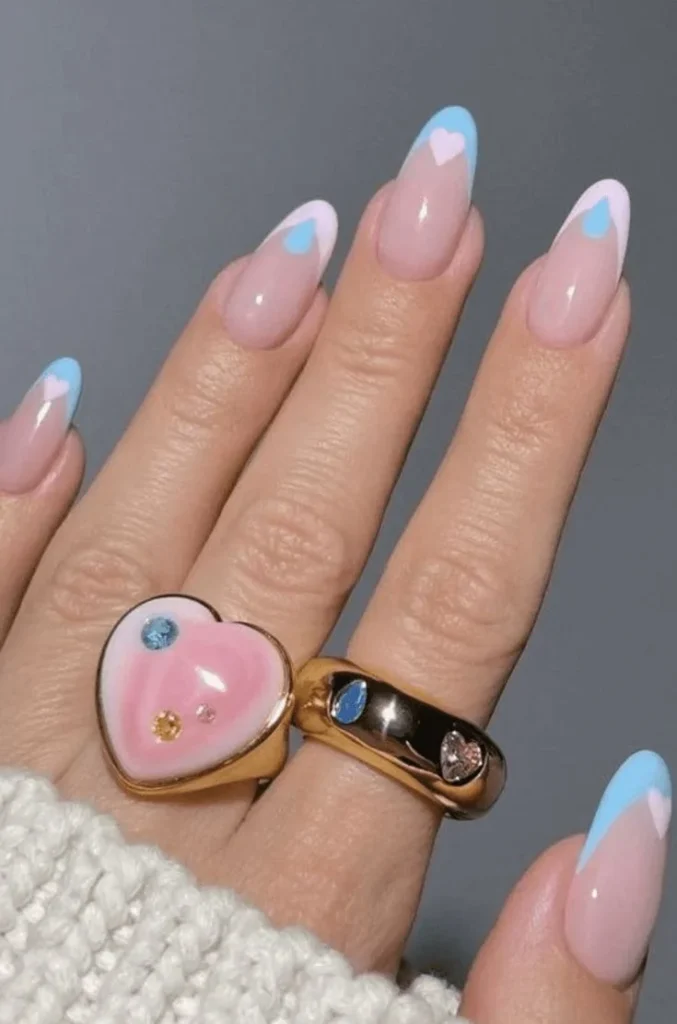 17 Pink and Blue Nails That Are Giving Soft Girl, Barbiecore & Mermaid Energy 3 Pink and Blue French Tips
