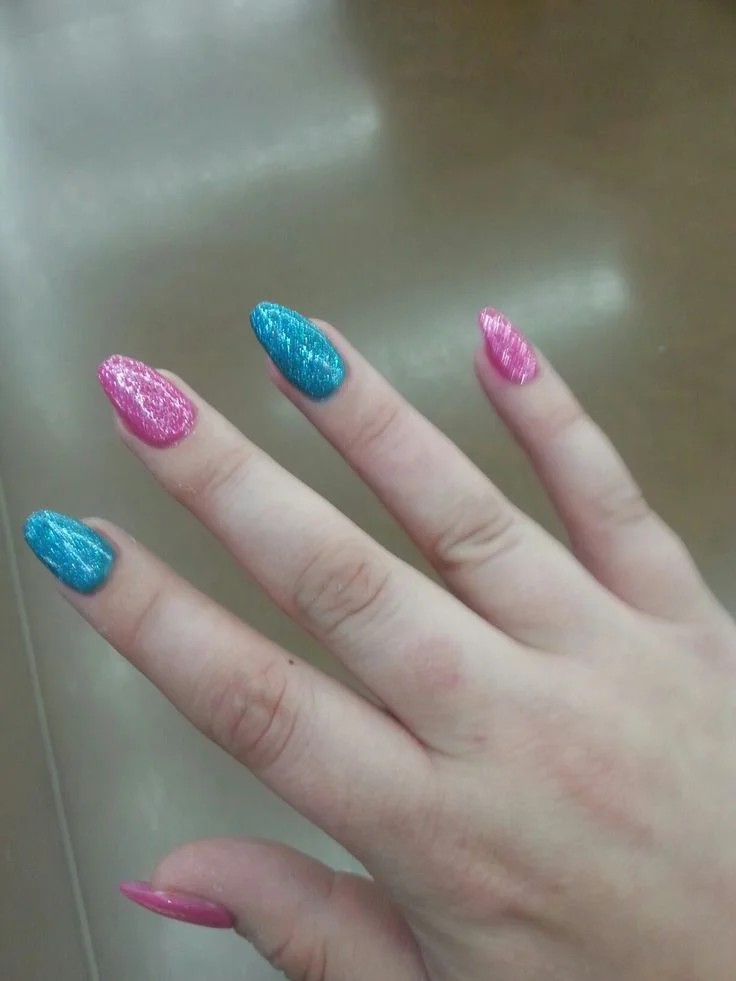 17 Pink and Blue Nails That Are Giving Soft Girl, Barbiecore & Mermaid Energy 7 Pink and Blue Glitter Nails