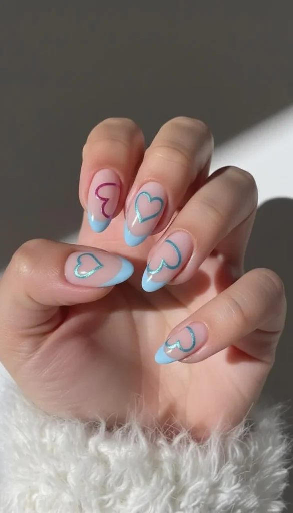 17 Pink and Blue Nails That Are Giving Soft Girl, Barbiecore & Mermaid Energy 9 Pink and Blue Heart Nails