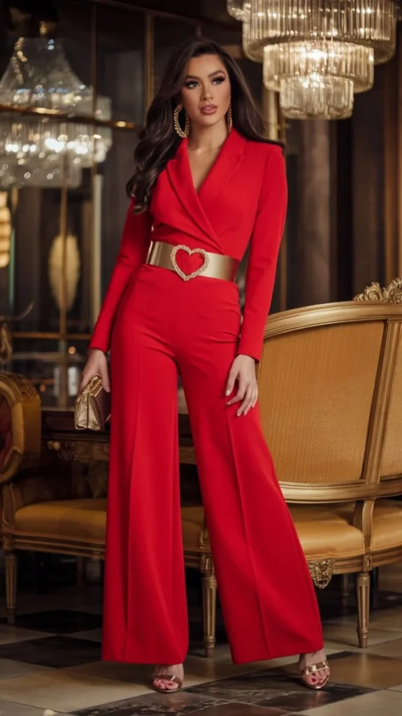 What to Wear This Holiday Season: 15 Christmas Party Outfit Ideas That Feel Festive and Stylish 16 Red Jumpsuit With Gold Heels