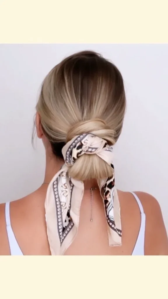 17 Scarf Hairstyles Ideas That Make Bad Hair Days Look Expensive 10 Scarf Around a Low Bun