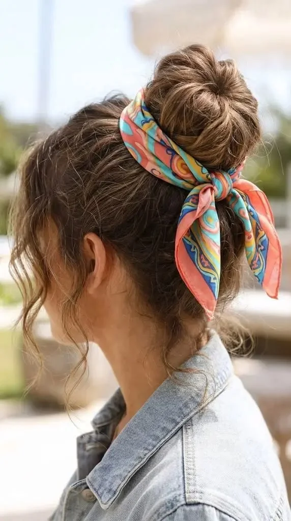 17 Scarf Hairstyles Ideas That Make Bad Hair Days Look Expensive 8 Scarf Wrapped Top Knot