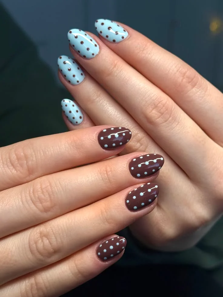 Soft Blue Base with Brown Polka Dots