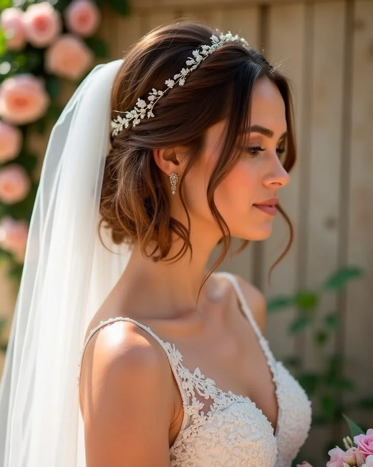 17 Short Hair Brides That Look Chic, Fresh, and Totally Wedding-Ready 7 Tousled Lob With Veil