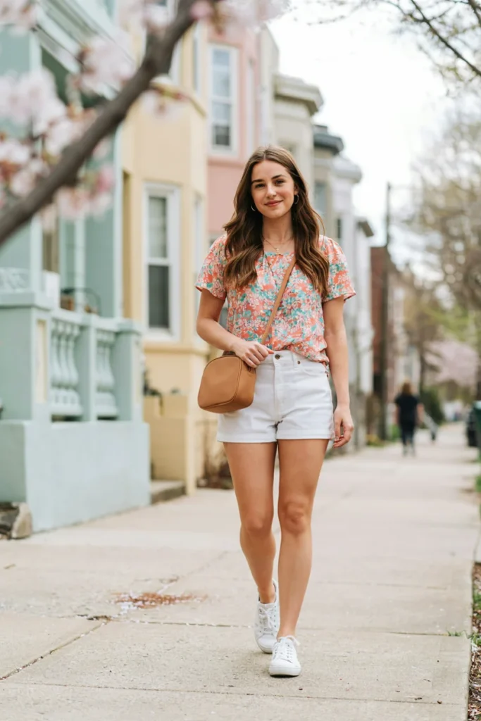16 Shorts Outfit Ideas That Look Cute, Easy, and Actually Wearable 8 White Shorts Colorful Top