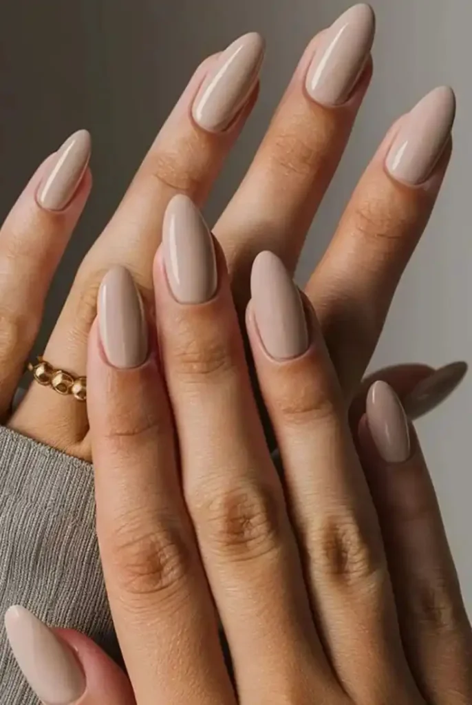 Beige Nude Almond Nails
