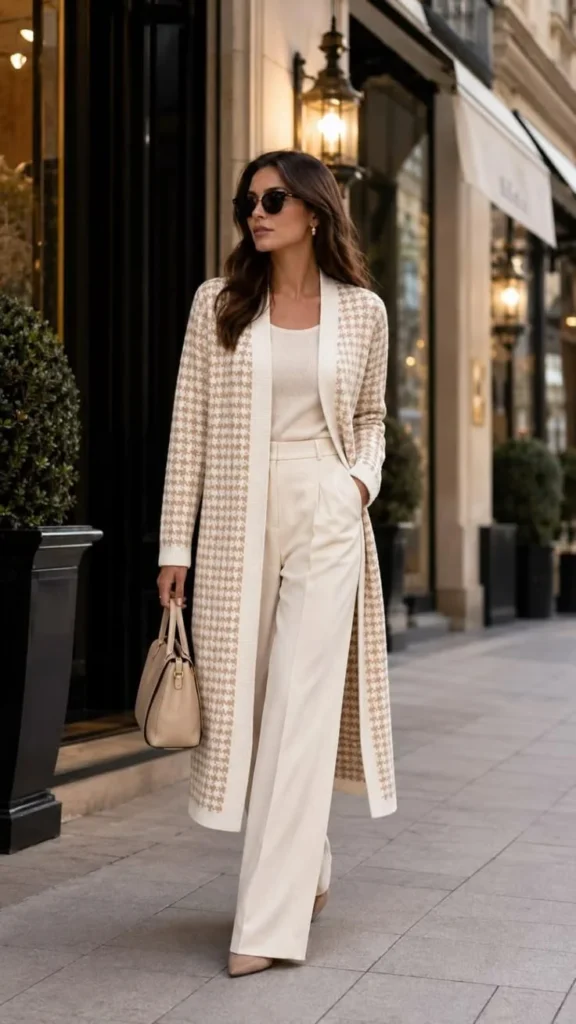 Belted Knit Jacket With Straight Leg Pants