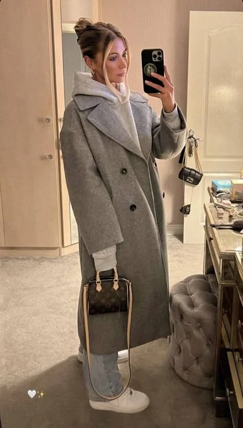 Belted Wool Coat With a Hooded Knit Top