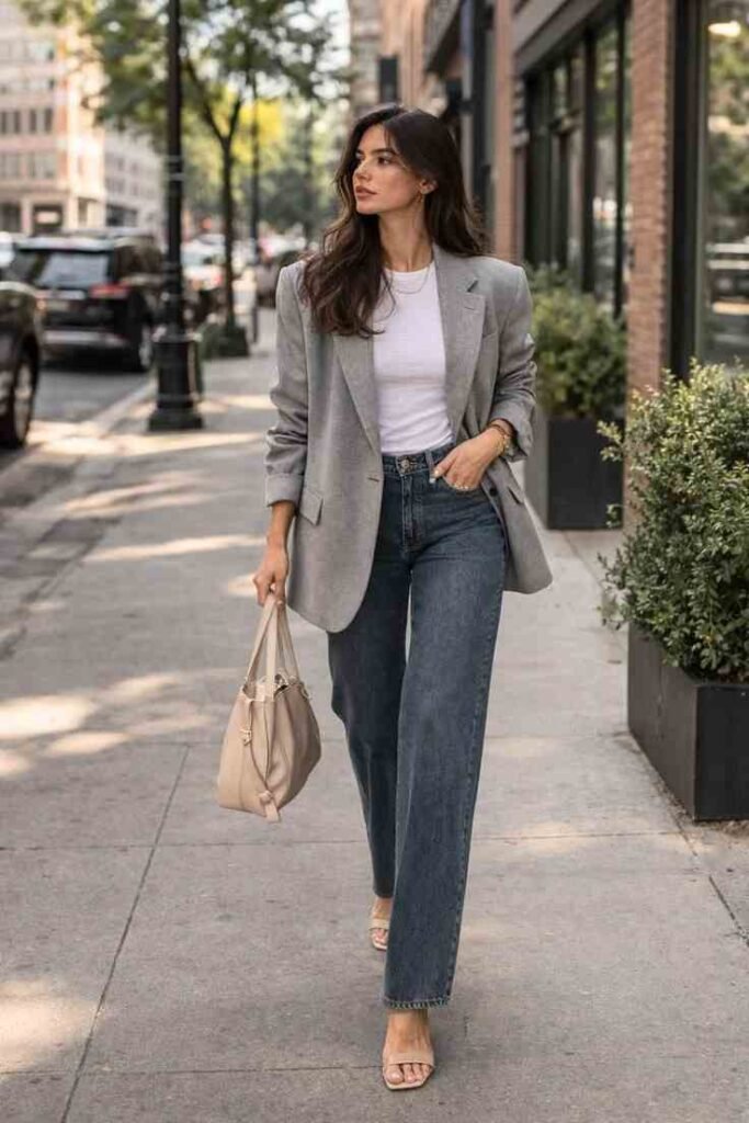 Fall Dressing Made Easy: 16 Fall Outfits for Women That Feel Effortlessly Stylish 7 Blazer With a Basic Tee and Relaxed Jeans