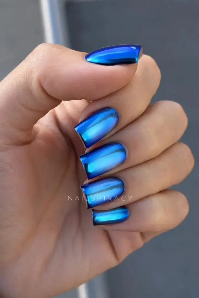 16 Blue Chrome Nails That Look Expensive, Cool, and Main Character Approved 13 Blue Chrome Aura Nails