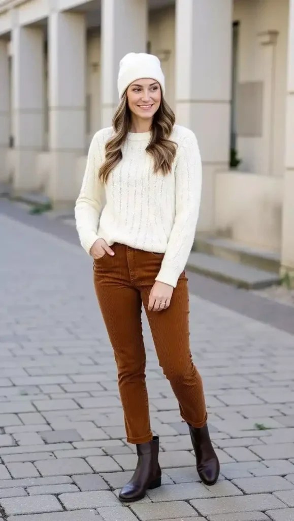 Cute, Cozy, and Easy: 15 Cute Fall Outfits You’ll Want on Repeat 10 Cable Knit Sweater With Corduroy Pants
