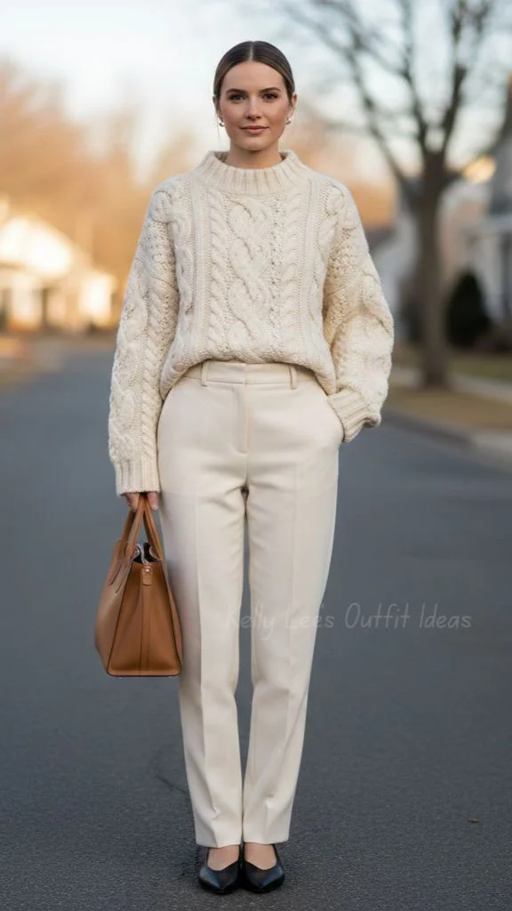 Cool Layers, Zero Fuss: 16 Fall Outfits Men Can Actually Wear 15 Cable Knit Sweater With Pleated Pants