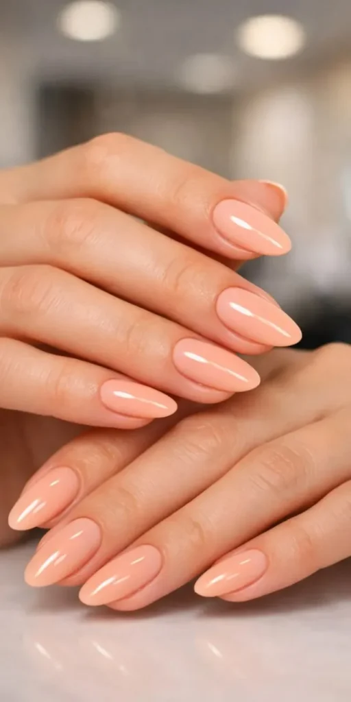 Classic Glossy Nude Almond Nails